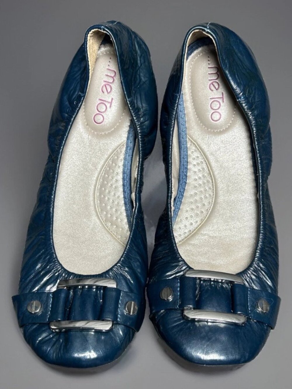 Me Too Women's Navy Blue Ballet Flats Size 8 Bow Detail Round Toe Slip On